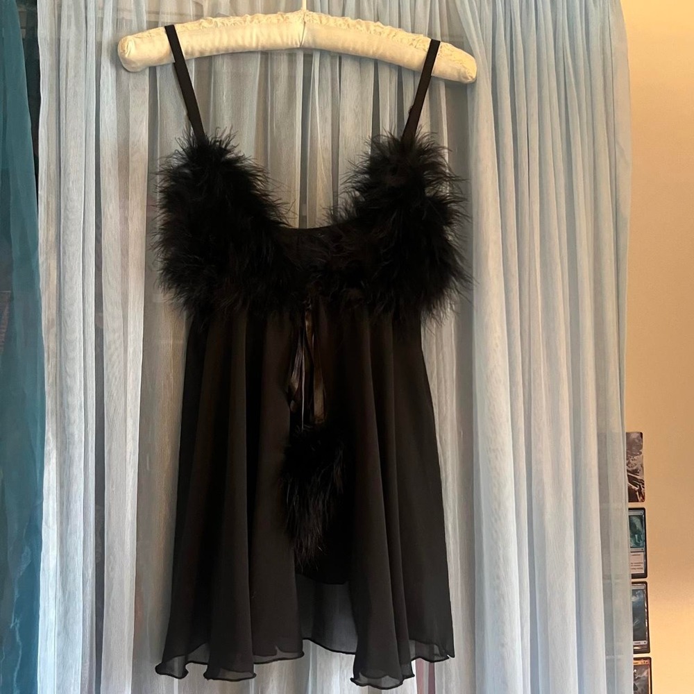 Faux Feather Trim Babydoll Slip Top - Picture 2 of 6